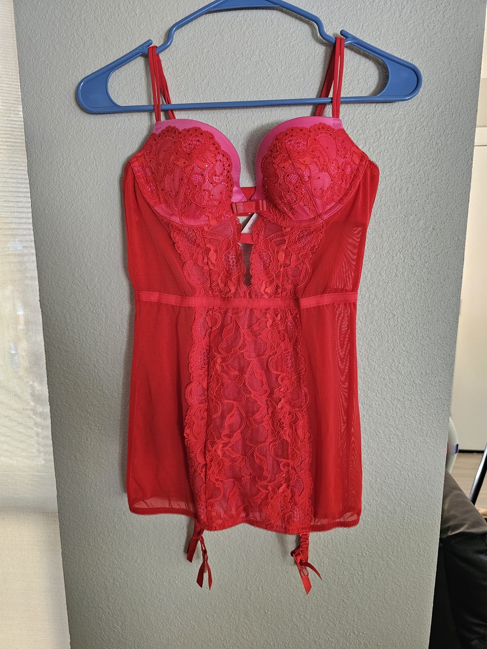Red Lace Bustier Chemise - Women Intimates